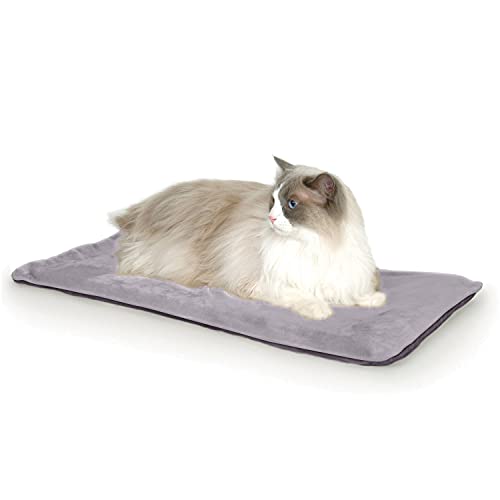 K&H Pet Products Heated Thermo-Kitty Mat, Indoor Heated Cat Bed, Pet Heat Pad for Indoor Cats and Small Dogs, Cat Heating Pad, Electric Thermal Warming Cat Bed Mat, Gray 12.5 X 25 Inches