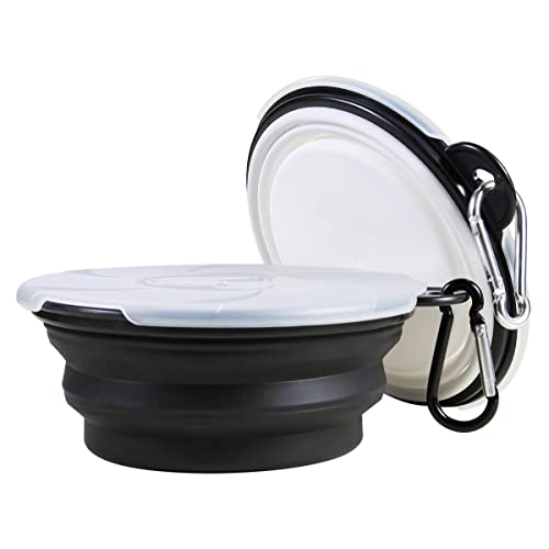 Collapsible Dog Bowl,2 Pack Portable and Foldable Pet Travel Bowls Collapsable Dog Water Feeding Bowls Dish for Dogs Cats and Small Animals,with Lids (Small, Black+White)