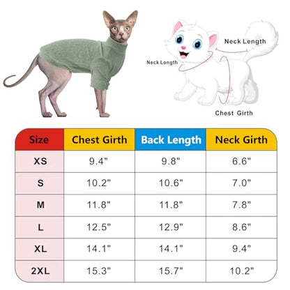 Idepet Sphynx Hairless Cats Sweater Shirt Kitten Soft Puppy Clothes Pullover Cute Cat Pajamas Jumpsuit Skin-Friendly Cotton Apparel Pet Winter Turtleneck for Cats and Small Dogs(X-Small,GreenGray)