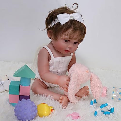 CHAREX Reborn Baby Girl Doll Vinyl Full Body, 18 Inch Lifelike Waterproof Newborn Baby Doll, Realistic Washable Reborn Toddler Lucy, Amazing Gift Set for Kids Age 3+