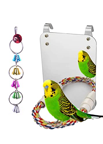 LOPERDEVE 7" Bird Mirror with Rope Perch Bird Toys Swing, Comfy Perch for Greys Amazons Parakeet Cockatiel Conure Lovebirds Finch Canaries