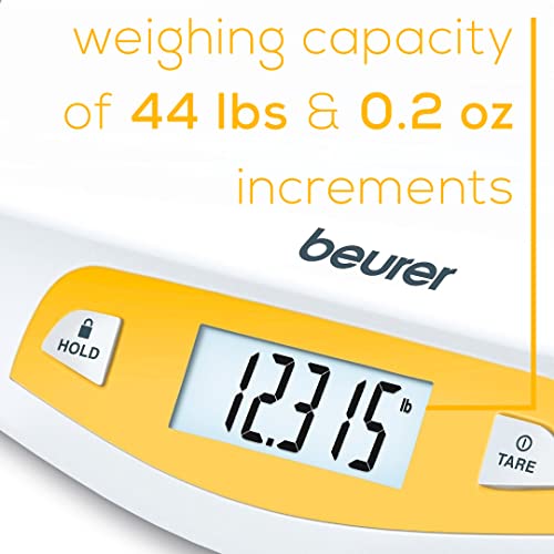 Beurer BY80 Digital Baby Scale, Infant Scale for Weighing in Pounds, Ounces, or Kilograms up to 44 lbs with Hold Function, Pet Scale for Cats and Dogs