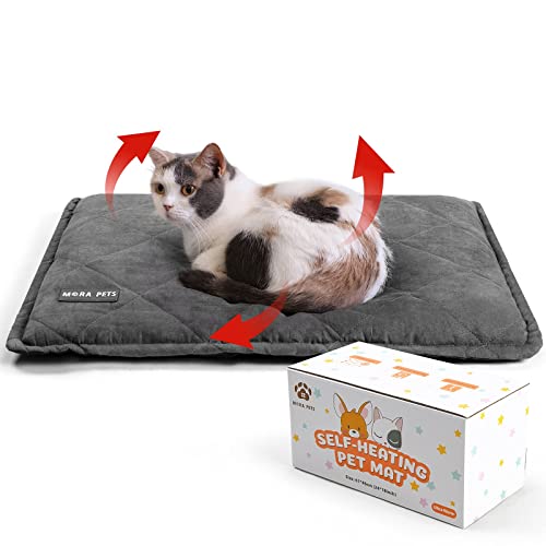 Mora Pets Self Heating Cat Bed Self Warming Cat Bed Ultra Warm Thermal Cat Pad Pet Bed 24 x 18 Inches with Removable Cover Outdoor Indoor for Cats and Small Medium Dogs Machine Washable