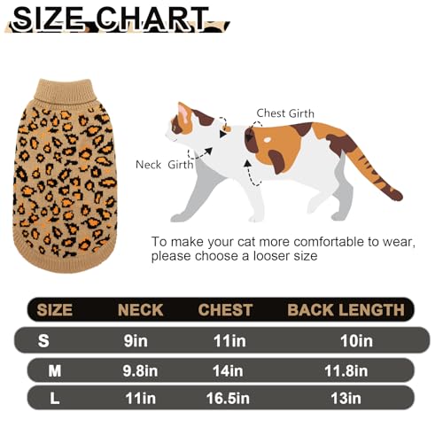Winter Warm Cat Sweater Turtleneck Puppy Pets Sweater Knit Vest Fashion Leopard for Cats Puppy Small Animals Brown Small