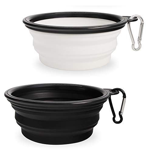 Dog Bowl Pet Collapsible Bowls,2 Pack Portable and Foldable Pet Travel Bowls Collapsable Dog Water Feeding Bowls Dish for Dogs Cats and Small Animals, (Small, Black+White)