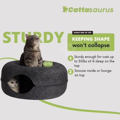 CATTASAURUS Peekaboo Cat Cave for Multiple Cats & Large Cats, for Cats Up to 30 Lbs, Cat Caves for Indoor Cats, Cat Tunnel Bed, Scratch Detachable & Washable Tunnel Cat Bed (Large, Dark Gray)