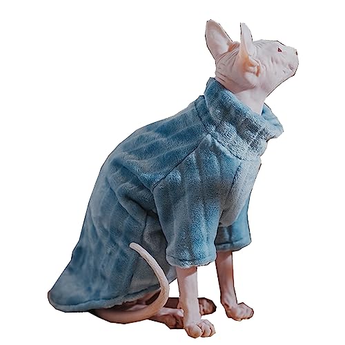 Turtleneck Sweater for Sphynx Cat Soft Coral Fleece Cat Clothes Thick Winter Warm Outfit Coat for Hairless Cats and Small Dogs Apparel with Sleeves (L (7-8.5 lbs), Blue)
