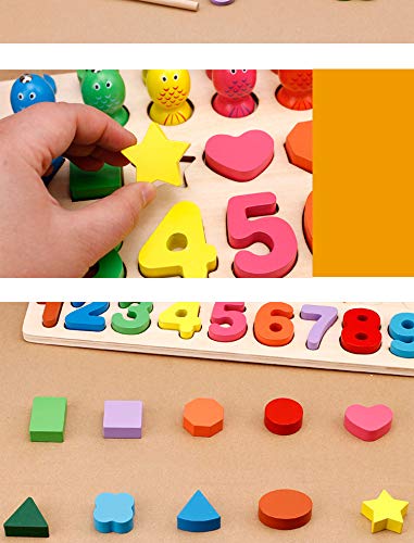 Montessori Baby Learning Count Numbers Early Education Teaching Aids Wood Digital Shape Match Toy Fishing Game Children Math Toys