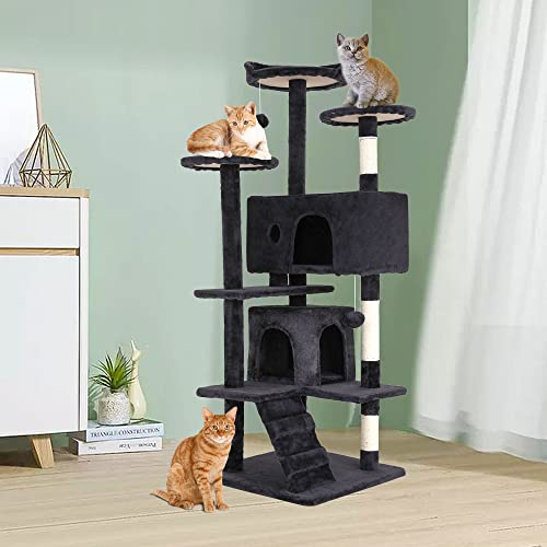 BestPet 54in Cat Tree Tower for Indoor Cats,Multi-Level Furniture Activity Center with Scratching Posts Stand House Condo Funny Toys Kittens Pet Play House,Dark Gray