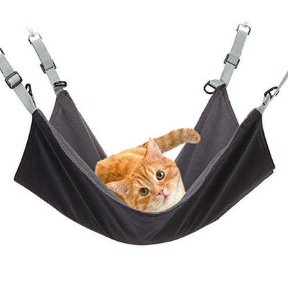 RivenAn Hanging Cat Hammock, Pet Hammock for Cage, Adjustable Cat Bed Two Sides Comfortable/Waterproof Resting Sleepy Pad for Cats Small Dogs Rabbits or Other Small Animals (Black)