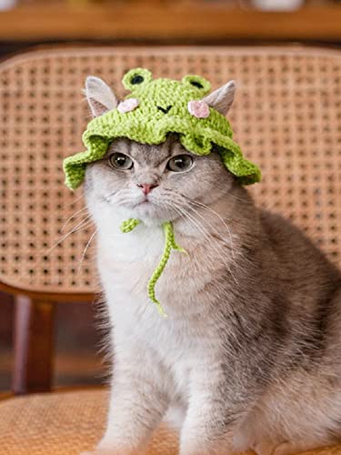 QWINEE Cartoon Design Knit Cute Dog Hat Soft Cat Hat Rabbit Hat Halloween Christmas Party Costume Head Wear Accessories for Puppy Cat Kitten Small Dogs Small Animals Green and Pink Small