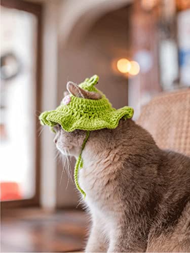 QWINEE Cartoon Design Knit Cute Dog Hat Soft Cat Hat Rabbit Hat Halloween Christmas Party Costume Head Wear Accessories for Puppy Cat Kitten Small Dogs Small Animals Green and Pink Small