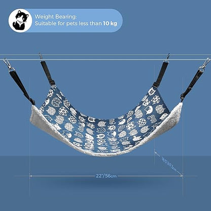 ComSaf Reversible Cat Hammock, Breathable Pet Cage Hammock with Adjustable Straps and Metal Hooks, Double-Sided Hanging Pet Hammock Bed for Cats, Ferret, Puppy, Other Small Animals, 22 x 18.5 inch