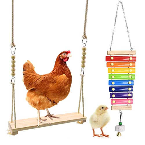 Chicken Swing Toys and Chicken Toys Xylophone, 2pcs Chicken Toys for Poultry Run Rooster Hens Chicks Pet Parrots Macaw Entertainment Stress Relief for Birds