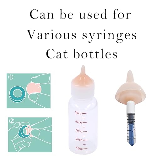 Bubble milk bowl Silicone Feeding Nipple and Syringes for Newborn Kittens, Puppies, Rabbits, Small Animals Dongdong pet (1 Bottle+2 Mini Pink Nipples+4 Syringes)