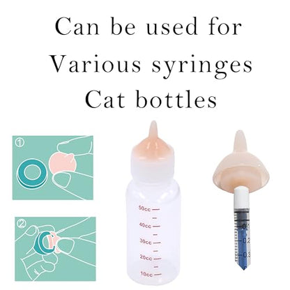 Bubble milk bowl Silicone Feeding Nipple and Syringes for Newborn Kittens, Puppies, Rabbits, Small Animals Dongdong pet (1 Bottle+2 Mini Pink Nipples+4 Syringes)