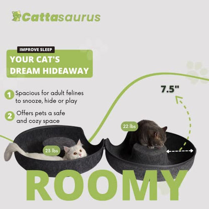 CATTASAURUS Peekaboo Cat Cave for Multiple Cats & Large Cats, for Cats Up to 30 Lbs, Cat Caves for Indoor Cats, Cat Tunnel Bed, Scratch Detachable & Washable Tunnel Cat Bed (Large, Dark Gray)