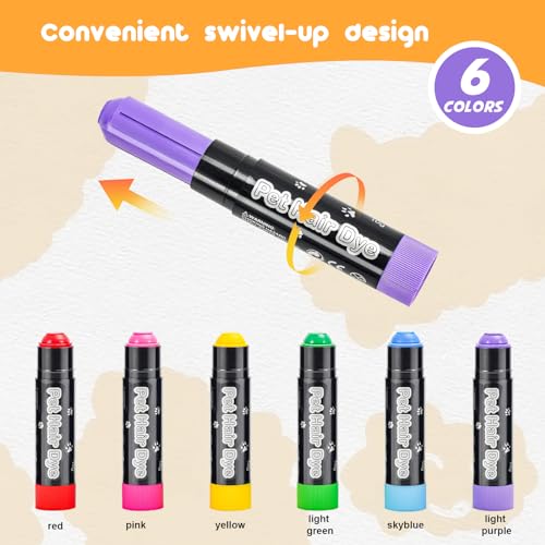 Avont Dog Hair Dye Paint Temporary, Pet Fur Markers Non Toxic Safe Hair Color Painting Styling Crayon for Cats Horses Cattle Livestock -6 Colors