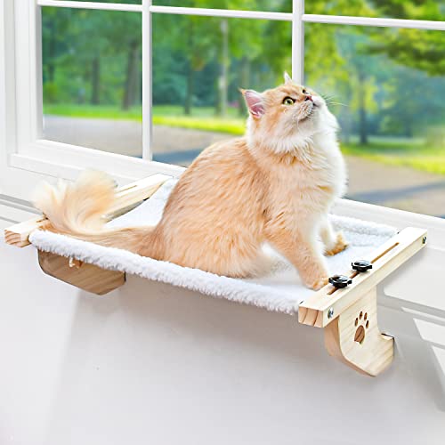 AMOSIJOY Cat Sill Window Perch Sturdy Cat Hammock Window Seat with Wood & Metal Frame for Large Cats, Easy to Adjust Cat Bed for Windowsill, Bedside, Drawer and Cabinet