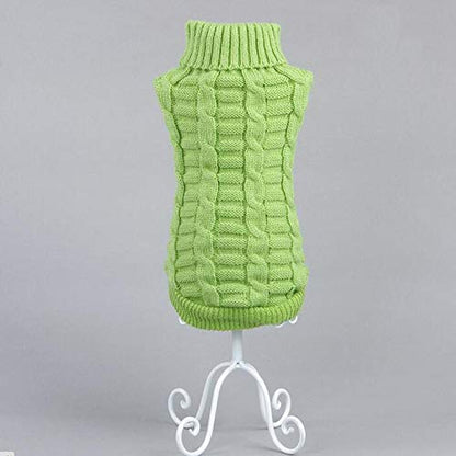 Bolbove Cable Knit Turtleneck Sweater for Small Dogs & Cats Knitwear Cold Weather Outfit (Green, Small)