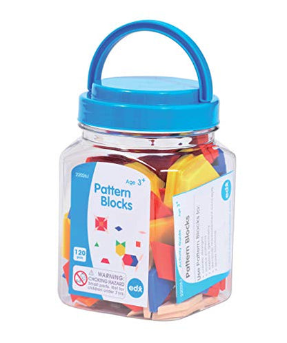 Edx Education Pattern Blocks - Mini Jar Set of 120 - Plastic Pattern Blocks - Practice Sorting, Patterns, Measurement and Fractions - Math Manipulative for Kids