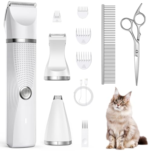 Bautrium Cat Grooming Clippers Kit for Matted Hair, 3 in 1 Electric Pet Hair Trimmer for Thick Hair, Heavy Coat Shaver Cordless Cat Claw Fur Trimmer for Cats Dogs and Other Small Animals