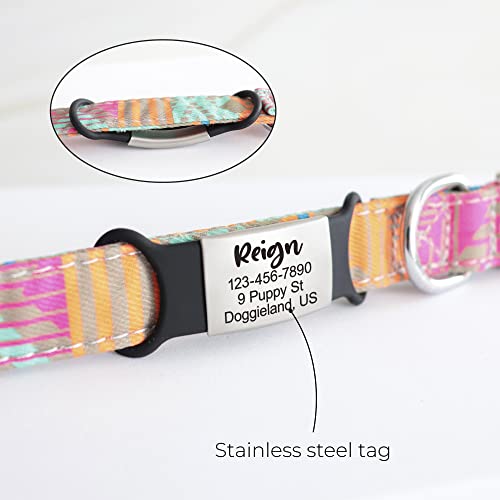 Custom Slide On Pet Tag ID, Fancy Silent Dogs & Cats Personalized No Jingle Engraved Identification Name & Phone Charm for Collar & Harnesses, No Noise for Puppies, Kitties, Horses & Animals
