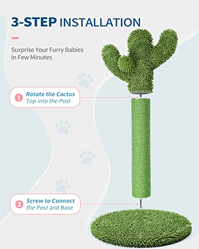 Made4Pets Cat Scratching Post, Cactus Cat Scratcher Kitten Scratch Post with Sisal Rope for Indoor Cats Claw Scratcher, Vertical Green Cat Tree with Dangling Ball for Kitties, Medium-25.6 inches