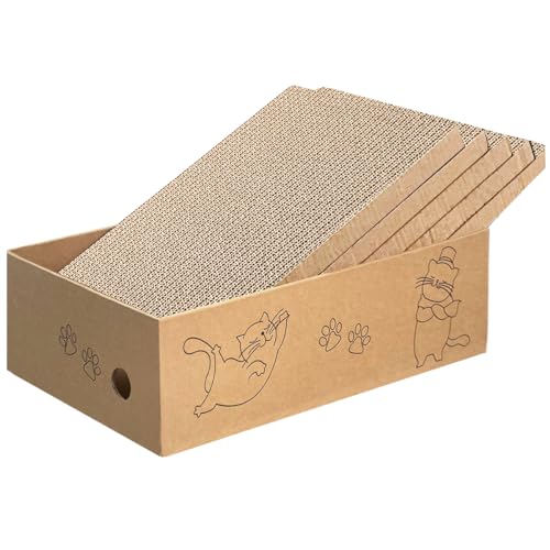 AGYM Cat Scratcher Cardboard Box for Indoor Cats 5 Packs in 1, Cat Scratching Pad Cardboard Box for Indoor Cats and Kitten, Large Size Cat Scratch Pad Board Easy for Cats to Scratch