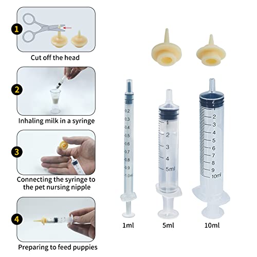 KOKODODO Puppy Feeding Tube Kit Pet Nursing Nipple Includes Kendall Feeding Tubes,60/30/10/5/1ML Syringes,Feeding Tubes for Puppies Kitten Nestling Feeding Tool for Small Animals(13 Pack)