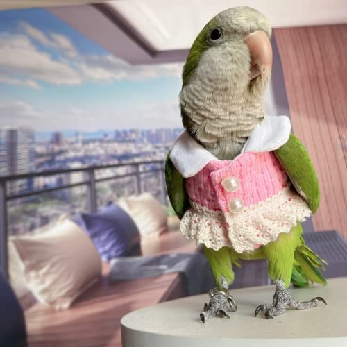 Bird Costume Bird Diaper Flight Suit Bird Pink Top Bird Clothes Cosplay Photo Prop for Parrots Lovebird Parakeet Cockatiel Small Animals Apparel (Necked Parakeet)