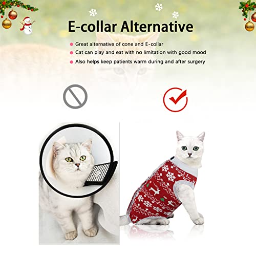 oUUoNNo Cat Wound Surgery Recovery Suit for Abdominal Wounds or Skin Diseases, After Surgery Wear, Pajama Suit, E-Collar Alternative for Cats (L, Christmas)