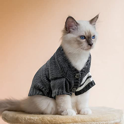 EXPAWLORER Cat Sweater for Cold Weather - Stylish Knitted Cat Clothes, Soft Cat Sweatshirt with Sleeve Warm Clothing, Fall and Winter Pet Clothes for All Different Cats or Puppies (Medium, Grey)