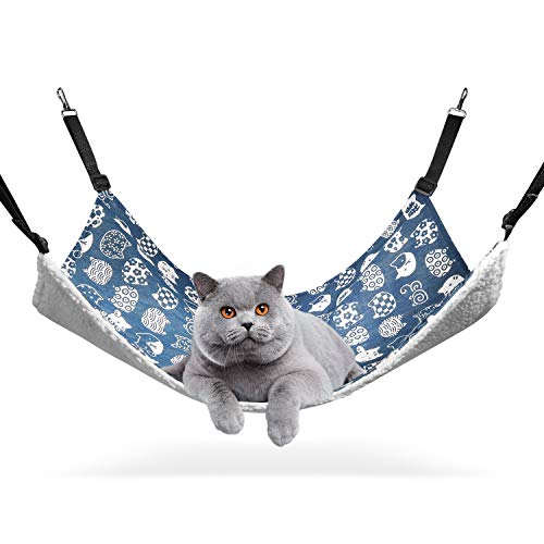 ComSaf Reversible Cat Hammock, Breathable Pet Cage Hammock with Adjustable Straps and Metal Hooks, Double-Sided Hanging Pet Hammock Bed for Cats, Ferret, Puppy, Other Small Animals, 22 x 18.5 inch