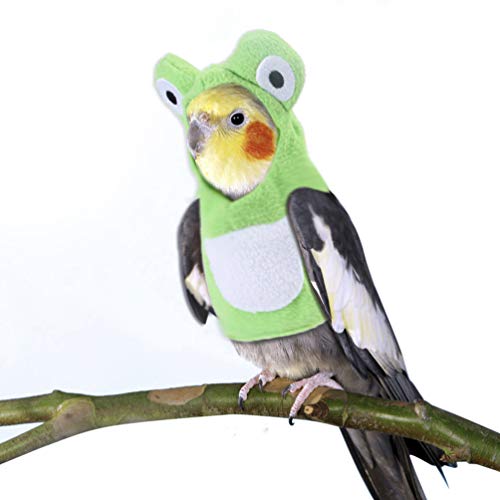 Bird Costume for Birds, Soft Frog Bird Clothes Bird Diaper Flight Suit for Parakeets Cockatiel Cockatoo Macaw Conure- Halloween Party