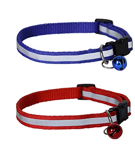 Reflective Cat Collar with Bell for Pets (Cats, Dogs, Small Animals) - Durable Polyester - Set of 2 by Prime Pet