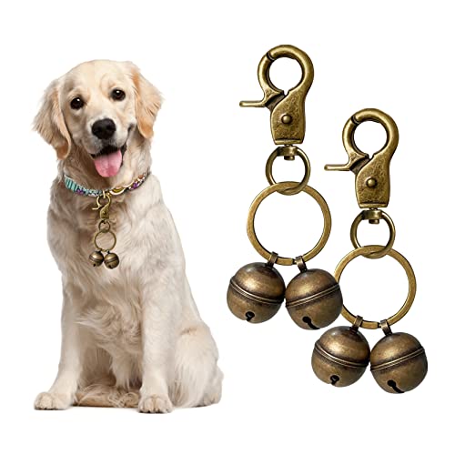 Cat & Dog Collar Bell, Pack of 2, Extra Loud Dog Bell for Pet Tracking & Saving Wildlife, Birds, Durable Iron Split Ring & Lobster Bell Clip (Bronze, 2 Pack)