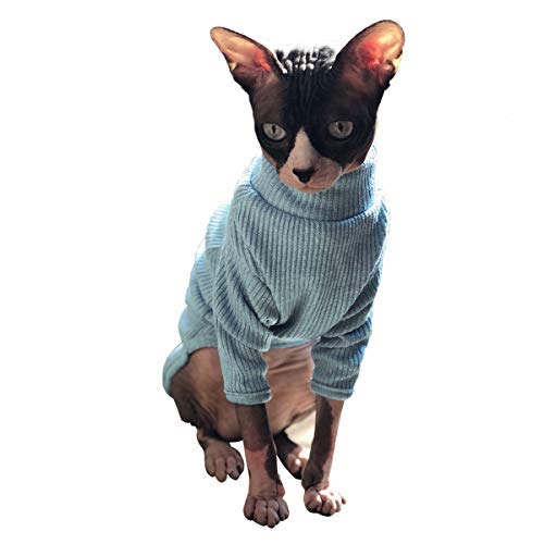 Bonaweite Sphynx Cat Clothes, Cat Sweaters for Cats Only, Turtleneck Sphynx Cat Sweaters, Cat Clothes for Cats Only, Svinx Hairless Cat Kitten Clothes Onesie for Christmas XS-2XL Blue