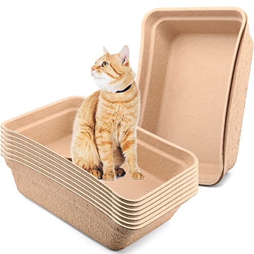 8 Pieces Disposable Litter Boxes for Cats Paper Cat Litter Tray Portable 2 in 1 Kitten Litter Box for Cat, Hamster, Guinea Pig, Mice, Small Animals, 16.7 x 12.8 x 4.1 inch