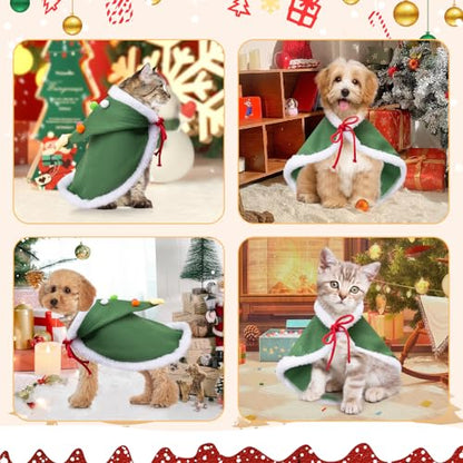 Cat Christmas Cape, Dog Soft Thick Xmas Cloak with Velvet Stars Hat, Pets Christmas Costume Dogs Cats Santa Claus Outfits for Goose Rabbit, L