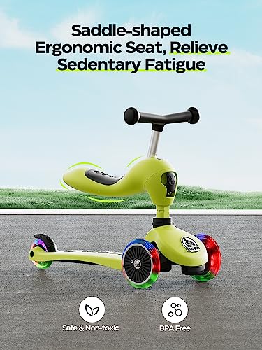 COOGHI 4-in-1 Toddler Scooter, Kids Scooter with Flashing Wheels, 360° Baby Fence & Adjustable Parent Push Bar & Seat & T-Bar, 3 Wheel Scooter for Kids Ages 1-5, Boys & Girls