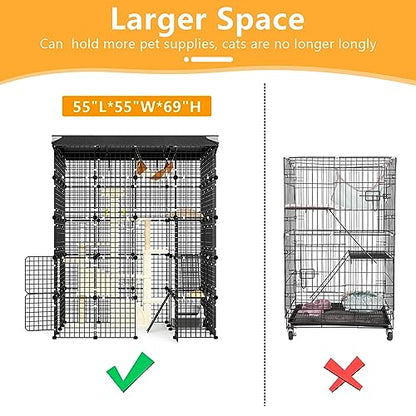 XiaZ Cat Cage Indoor with Crate Cover, DIY Outdoor Cat Enclosures Metal Wire Playpen Large Exercise Place for 1-5 Cats, Rabbit,Ferret,Guinea Pigs,Chinchilla,Squirrel Small Animals