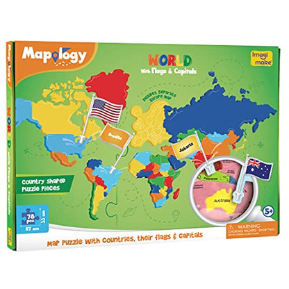 Imagimake Mapology World Map Puzzle - Includes Country Flags & Capitals | Educational Toys for Kids 5-7 | Fun Jigsaw Puzzle for Girls & Boys Toy Age 6-8 | Games for Kids 8-12 for Kids