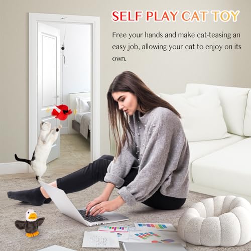 HOSFROLL Interactive Cat Toys, Flapping Birds Cat Plush Catnip Toys Self Play, USB Rechargeable Touch Activated Kitten Toys Cat Exercise Toys, 2Pcs Hanging Cat Teaser Toy (Cardinal & Eagle)