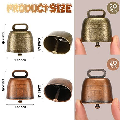 40 Pcs Cow Horse Sheep Grazing Copper Bells Cattle Goat Farm Animal Loud Bronze Bell Small Metal Cow Bell for Dogs Collar Long Distance Rustic Bells for Horse Sheep, 2 Colors (Classic Style)