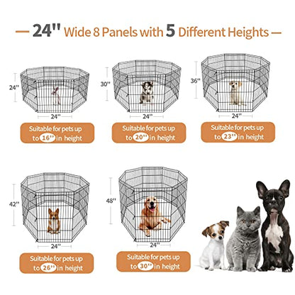 Epetlover Foldable 24/30/36/42/48 Inch Metal Exercise Dog Play Pen Indoor Outdoor Playpen for Small Animals 8 Panel Pet Fence for Home Yard Camping