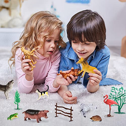 Migration 100 Piece Set of Animal Plastic Figures Playset, Includes Wild, Safari, Zoo, Jungle, Farm, Forest, Desert, Ocean Animals, Birds, Action Toy Figures Accessories and Container