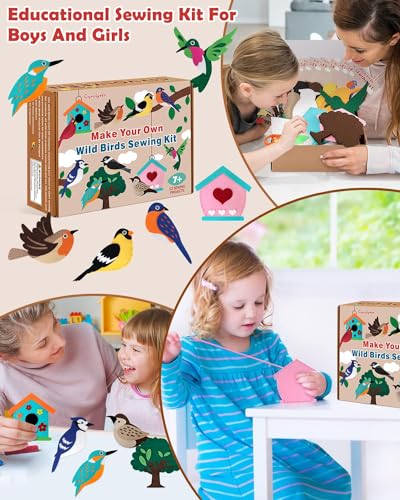 CiyvoLyeen Wild Birds Sewing Craft Kit Animal Sewing Kit for Boys and Girls Beginners Set of 12 Sewing Projects Gift for Kids