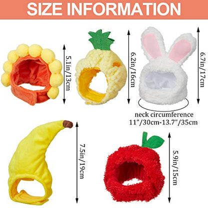 Weewooday 5 Pieces Bunny Hat with Ears Funny Banana Pineapple Hat for Cats and Small Dogs Kitten Puppy Party Costume Accessory Headwear(Cute Style)