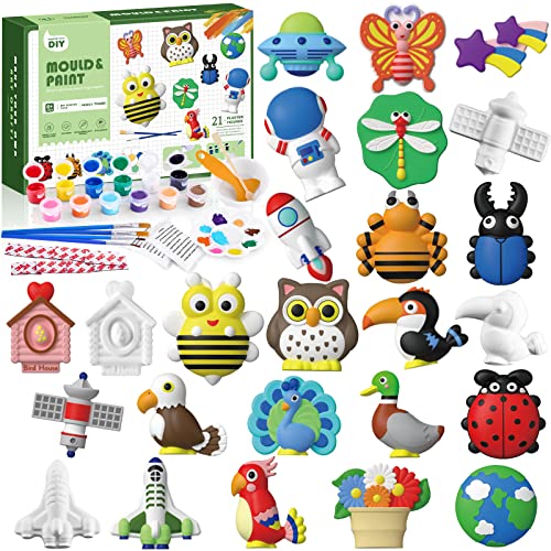 VCENT TOY Kids Arts and Crafts Set Painting Kit, STEAM Creative Activity DIY Toys for Boys Girls Toddlers, Ceramics Plaster Painting Insects Birds Space Figurines
